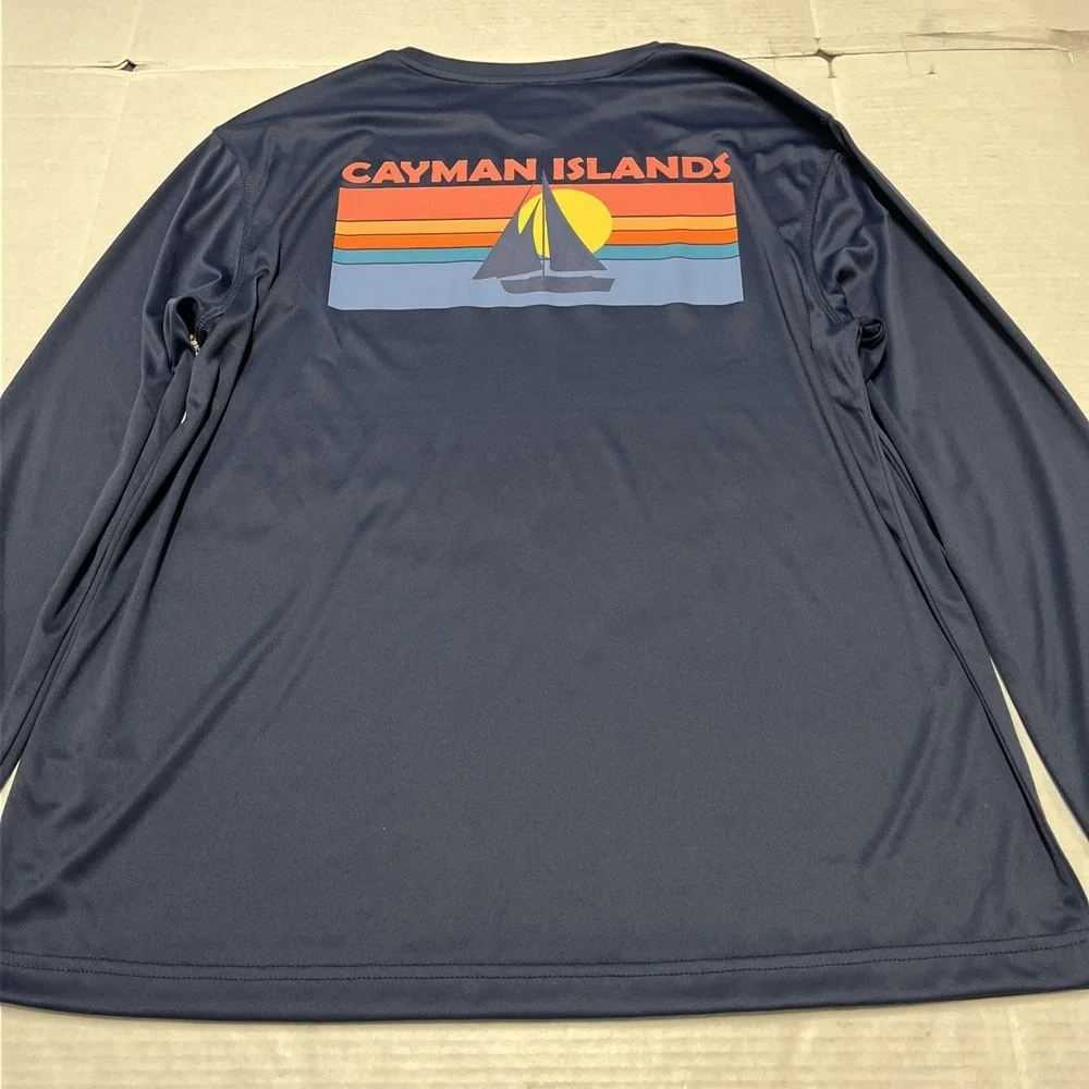 C&C California Rash Guard L Blue Cayman Island Back Graphic UPF 50‎ Quick Dry